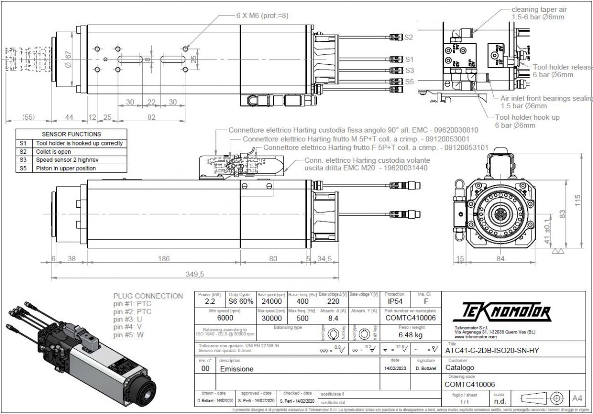 Teknomotor Auto Toolchange Spindle 2.2kw ISO20 BG Precision Australia